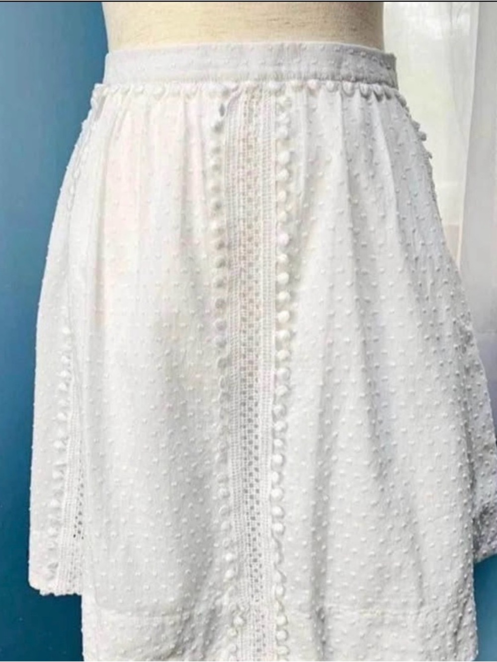J Crew Pom Pom Classic White Swiss Dot A-Line Skirt